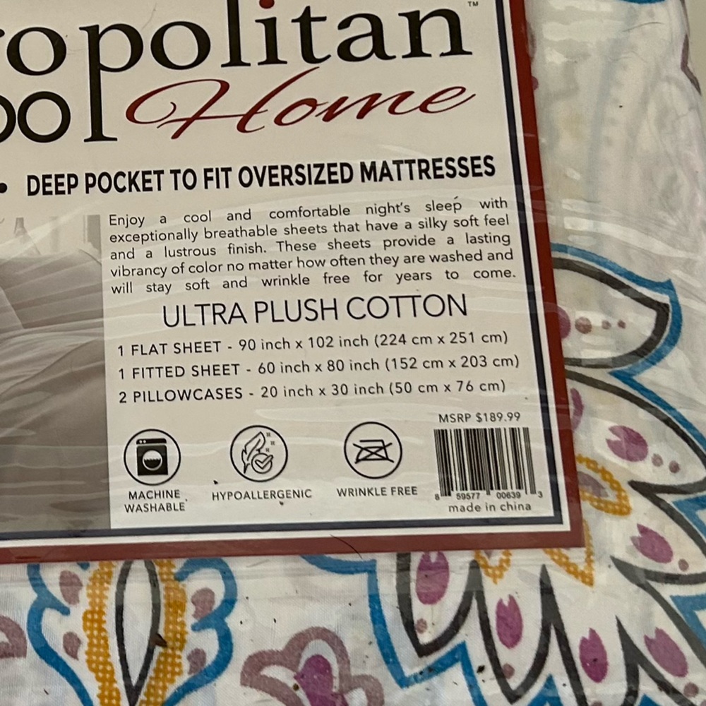 Queen Sheet Set Paisley Florals Blue White Bamboo Home - Picture 2 of 8